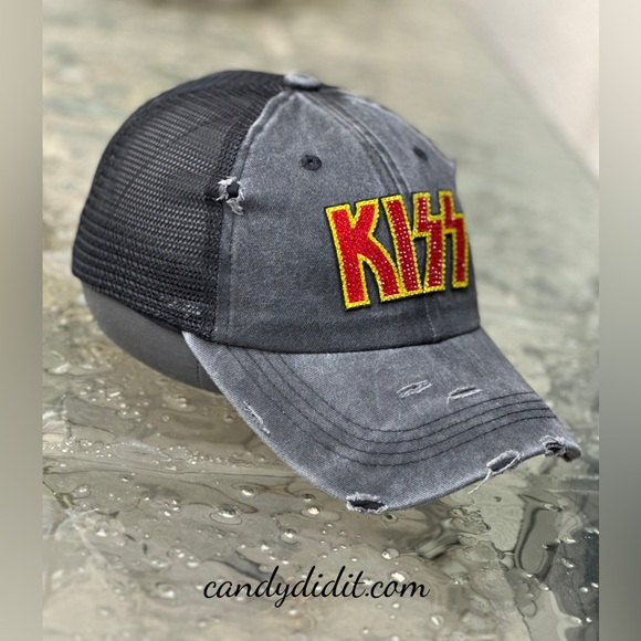 NWT Hot! KISS Rock & Roll Handmade Vintage Look Crystal Bling Ball Cap - Picture 8 of 10